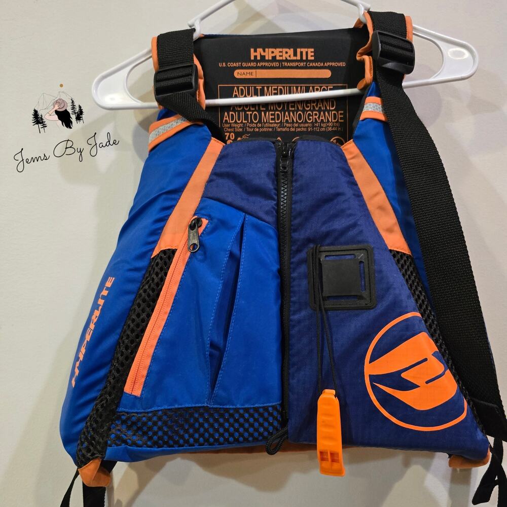 Hyperlite Adult Life Jacket PFD Medium/Large Blue Orange US Coast Guard Approved